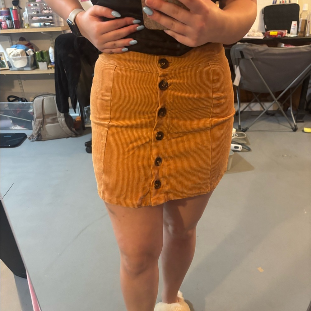 Yellow Ribbed Mini Pencil Skirt Casual